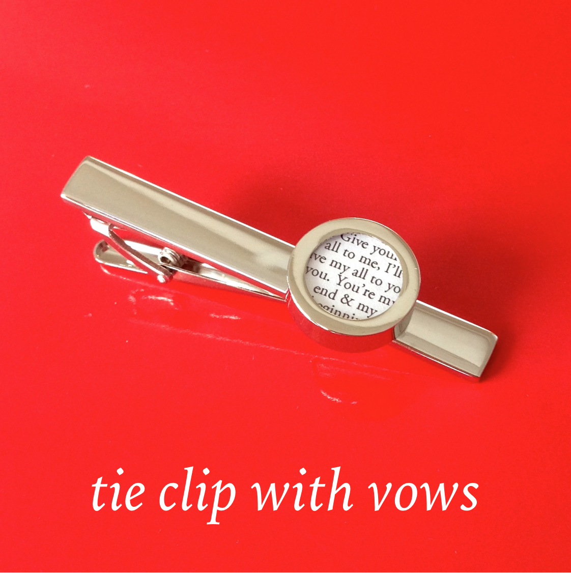 Tie clip with wedding vows