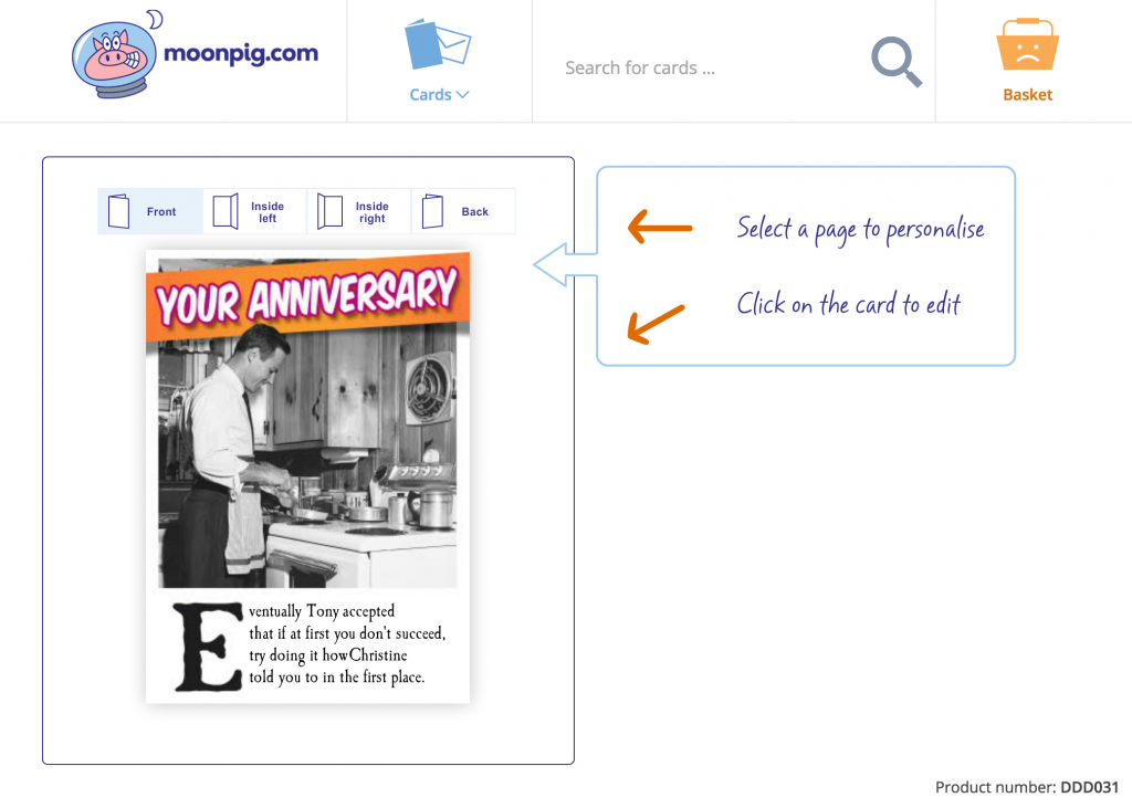 Moonpig anniversary cards
